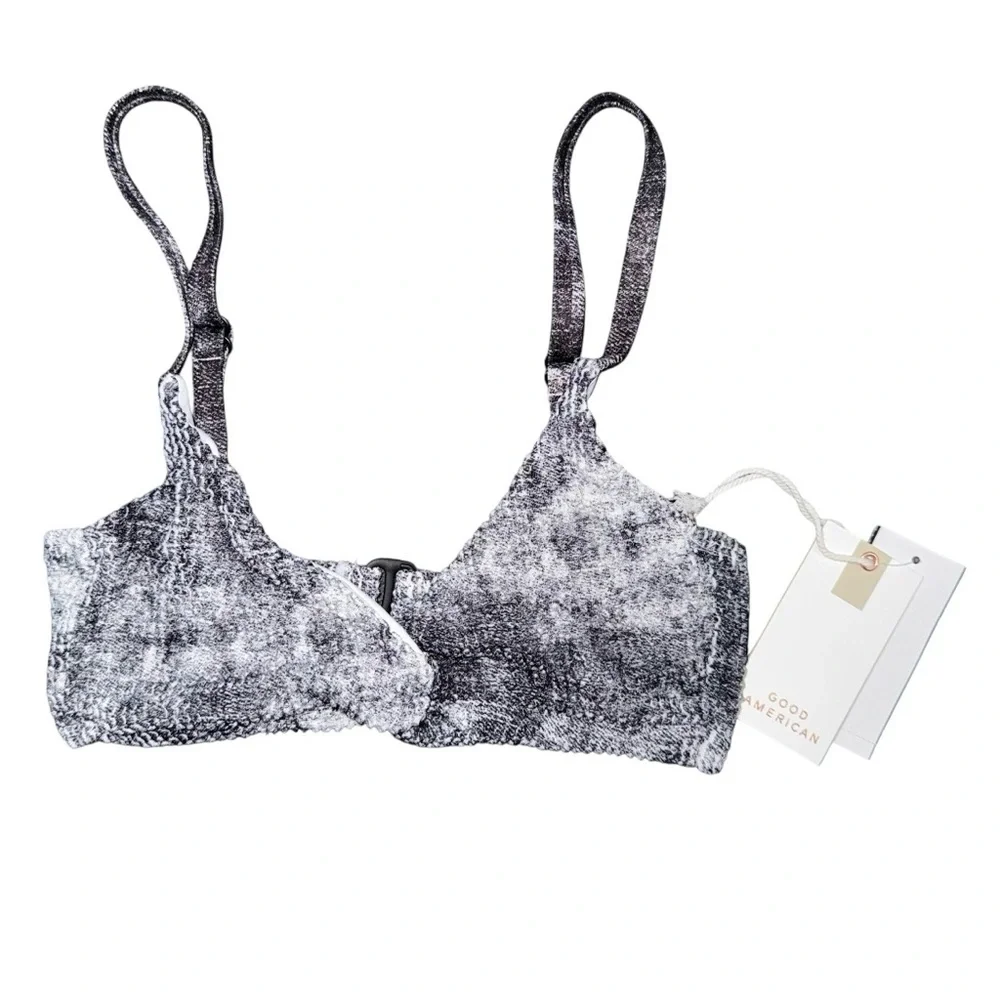 NWT Good American Always Fits Twist Bikini Top Gray Tie Dye Size 0 / XS GSW0522
